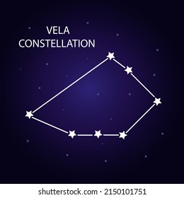 The constellation of Vela with bright stars. A constellation on a blue background of the cosmic sky. Vector illustration.