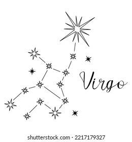 Constelación de virgo. Estrellas blancas y negras sobre fondo blanco