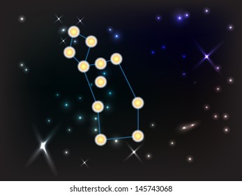 Constellation of VIRGO in dark sky with lines shapes, vector encapsulated post script format.