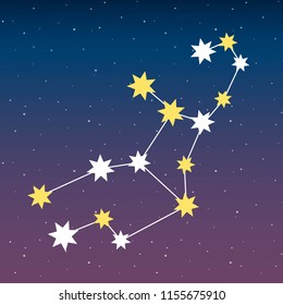 constellation Virgo zodiac horoscope astrology stars night space blue and purple sky illustration vector.