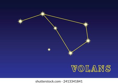 Constellation Volans. Illustration of the constellation Flying Fish. Constellation of the southern hemisphere of the sky. It occupies an area of ​ ​ 141.4 square degrees in the sky, contains 31 stars