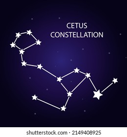 The constellation of the Whale with bright stars. A constellation on a blue background of the cosmic sky. Vector illustration.