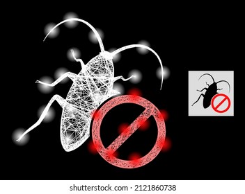 El alambre de constelación no tiene una cucaracha con manchas de luz sobre un fondo negro. La constelación vectorial brillante se crea a partir de un glifo sin cucaracha, con malla rayada y puntos de luz.