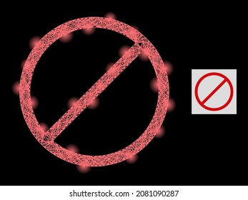 Constellation wire frame restrict with glowing spots on a black background. Light vector constellation is based on restrict symbol, with intersected net and light spots.