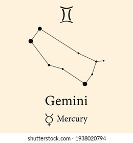 Constellation zodiac sign Gemini, astronomical zodiac symbol Gemini. Star constellation zodiac Gemini. Astrological connected, horoscope sign.