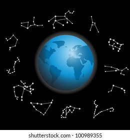  constellations around the globe vector illustration