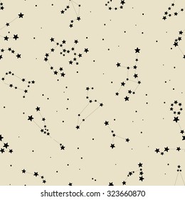 Constellations backgrounds, stars and night sky, seamless vector pattern 