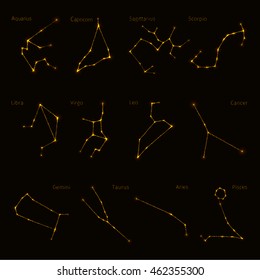Constellations illustration icon collection zodiac sign star map. Constellations vector illustration. Constellations symbols.