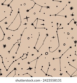 Constellations mini tattoo design vector seamless pattern. Celestial magic horoscope illustration