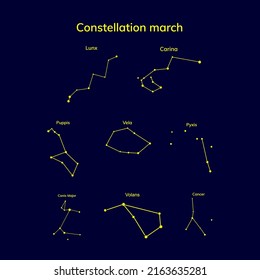 Constellations of the month of March on a blue background