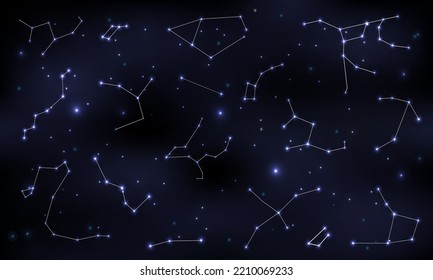 Constellations on a dark blue background.Constellations on a night sky.Vector illustration.