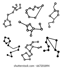 Constellations set. Black, hand drawn isolated on white background