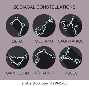 constellations. signs of the zodiac in a flat style.  libra; scorpio; sagittarius; capricorn; aquarius; pisces
