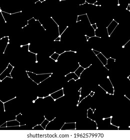 constellations starry sky seamless pattern. hand drawn doodle style. wallpaper, digital paper, wrapping, background, textile. vector, minimalism, monochrome sketch zodiac signs horoscope