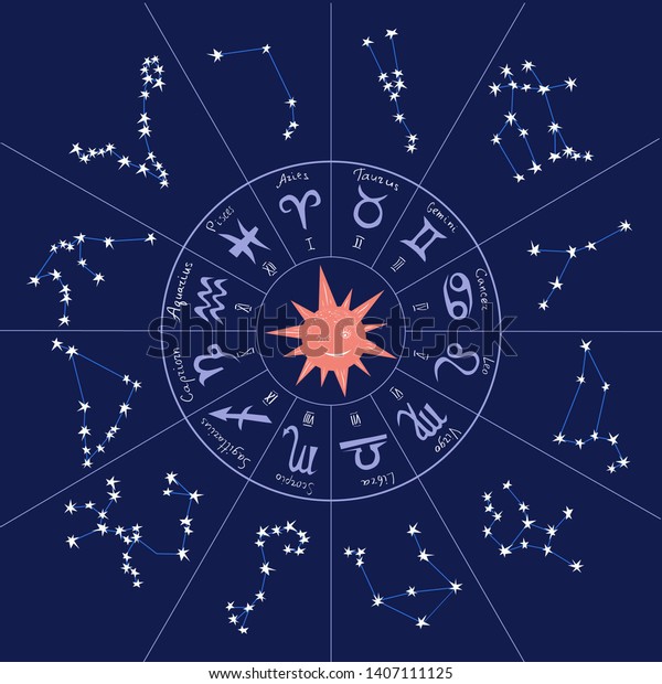 Constellations Symbols Zodiac Horoscope On Dark Stock Vector Royalty Free 1407111125