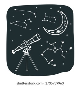 Constellations. Telescope and constellations. doodle style vector illustration. Space illustration