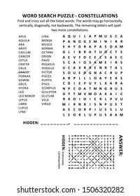 Constellations Word Search Puzzle (suitable Both For Kids And Adults). Answer Included.