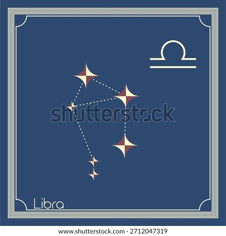 The constellations of the zodiac. Libra. Libra Constellation emblem in an Art Deco frame