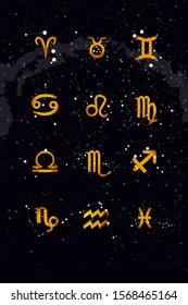 Constellations of the zodiac. Zodiac signs set of illustrations on the background of a starry sky. constellation was his symbol and the name