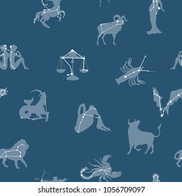 Constellations zodiac signs and stars seamless vector pattern background