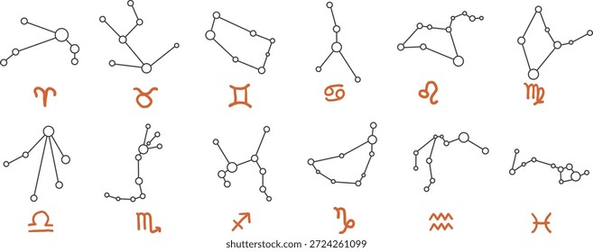 constellations of zodiac signs in vector. Element for poster sticker design decoration postcards prints