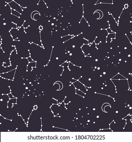 Constellations of the zodiac signs. Vector seamless pattern for design