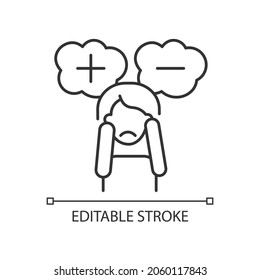 Consternation and perplexity linear icon. Mental disorder symptom. Psychological problem. Thin line customizable illustration. Contour symbol. Vector isolated outline drawing. Editable stroke