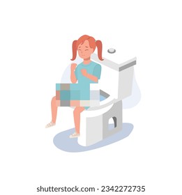 Constipation Ailment in Kids. Health Problem. Young Kid with Constipation. Flat vector cartoon illustration