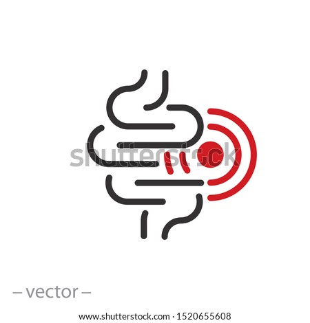 constipation, intestinal inflammation icon, abdominal pain, not healthy digestive tract, gut appendicitis, thin line symbol on white background - editable stroke vector illustration eps 10