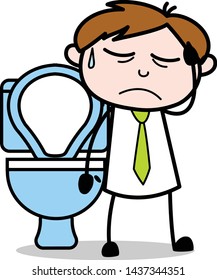 Constipation Problem - Office Salesman Employee Cartoon Vector Illustration