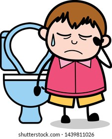 Constipation Problem - Teenager Cartoon Fat Boy Vector Illustration