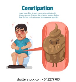 Constipation Symptom In A Man And Poop In Intestine.