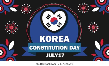 Constitution Day Korea  vector banner design with geometric shapes and vibrant colors on a horizontal background. Happy Constitution Day Korea modern minimal poster.