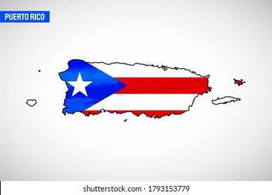 Constitution day of Puerto Rico country. Abstract outline country map with flag in watercolor style illustration