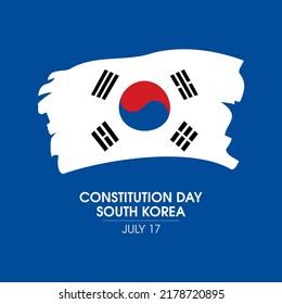 Constitution Day in South Korea vector. Abstract paintbrush Flag of South Korea icon vector isolated on a blue background. Waving South Korean Flag grunge design element. July 17. Important day