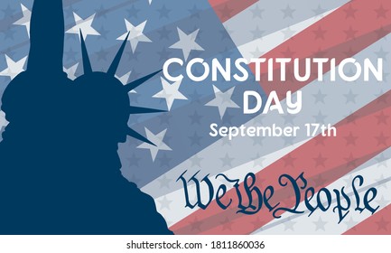 Constitution Day in United States. Celebrate annual in September 17. We the People text. Patriotic stars and flag elements. Poster, banner, background design. Vector illustration EPS 10.