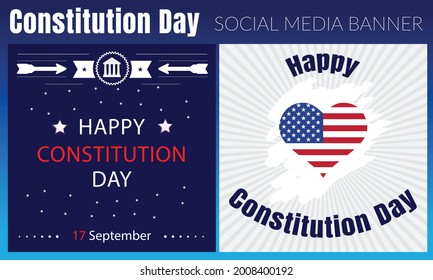 Constitution Day in United States is celebrated in September 17. Set of patriotic banner, poster, vector.