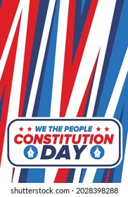 Constitution Day in United States. Holiday, celebrate annual in September 17. Citizenship Day. American Day. We the People. Patriotic american elements. Poster, card, banner, background. Vector