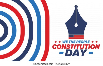 Constitution Day in United States. Holiday, celebrate annual in September 17. Citizenship Day. American Day. We the People. Patriotic american elements. Poster, card, banner, background. Vector