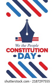 Constitution Day in United States. Holiday, celebrate annual in September 17. Citizenship Day. American Day. We the People. Patriotic american elements. Poster, card, banner, background. Vector