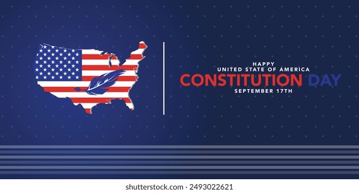 Constitution Day in USA banner design with text, flags and colorful fireworks on blue background. 17th September Citizenship day
