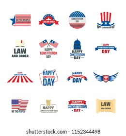 Constitution Day USA president patriotic america flag logotype icons set. Flat illustration of 16 Constitution Day USA president patriotic america flag vector logo icons for web