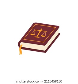 Constitution Law Book Icon Isolated On White Background. Colorful Golden Book Binding. Isometric Design. Cartoon Vector Illustration.