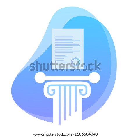 Constitution symbol. Paper on pillar column. Government law letter contract set of principles concept of government. vector
