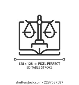 Constitutional law pixel perfect linear icon. Legal government regulation. Legislative system protection. Thin line illustration. Contour symbol. Vector outline drawing. Editable stroke