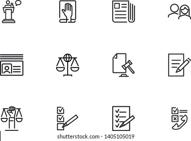 Constitutional state line icon set. Political, document, paper. Court concept. Can be used for topics like law, government, justice