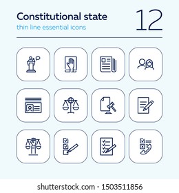 Constitutional state line icon set. Political, document, paper. Court concept. Can be used for topics like law, government, justice