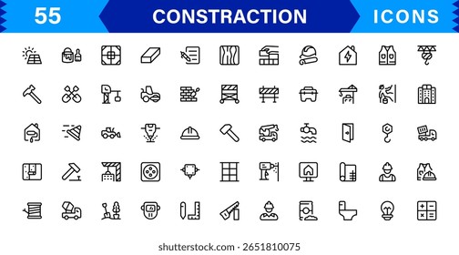 Constraction Icons Pack – Stylish Vector Icons Featuring Tools, Engineering, Building Elements