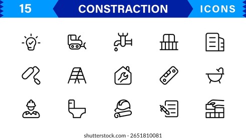 Constraction Icons Pack – Stylish Vector Icons Featuring Tools, Engineering, Building Elements