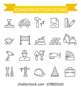 Constriction icon set, thin line design